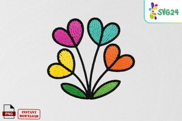 Colorful Heart Flower Embroidery PNG