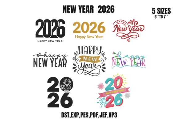New Year 2026 Embroidery Design Bundle