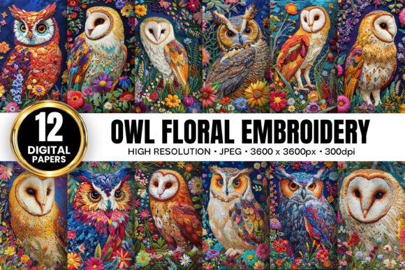 Owl Floral Embroidery Digital Papers Review